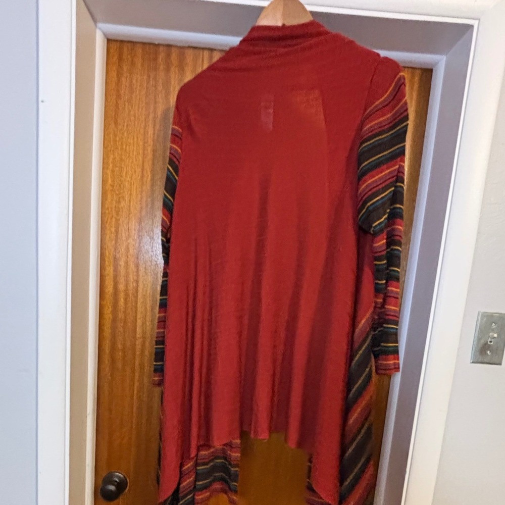 Jones New York Red Striped Open Front Handkerchief‎ Hem Cardigan Womens L/XL - Picture 2 of 4